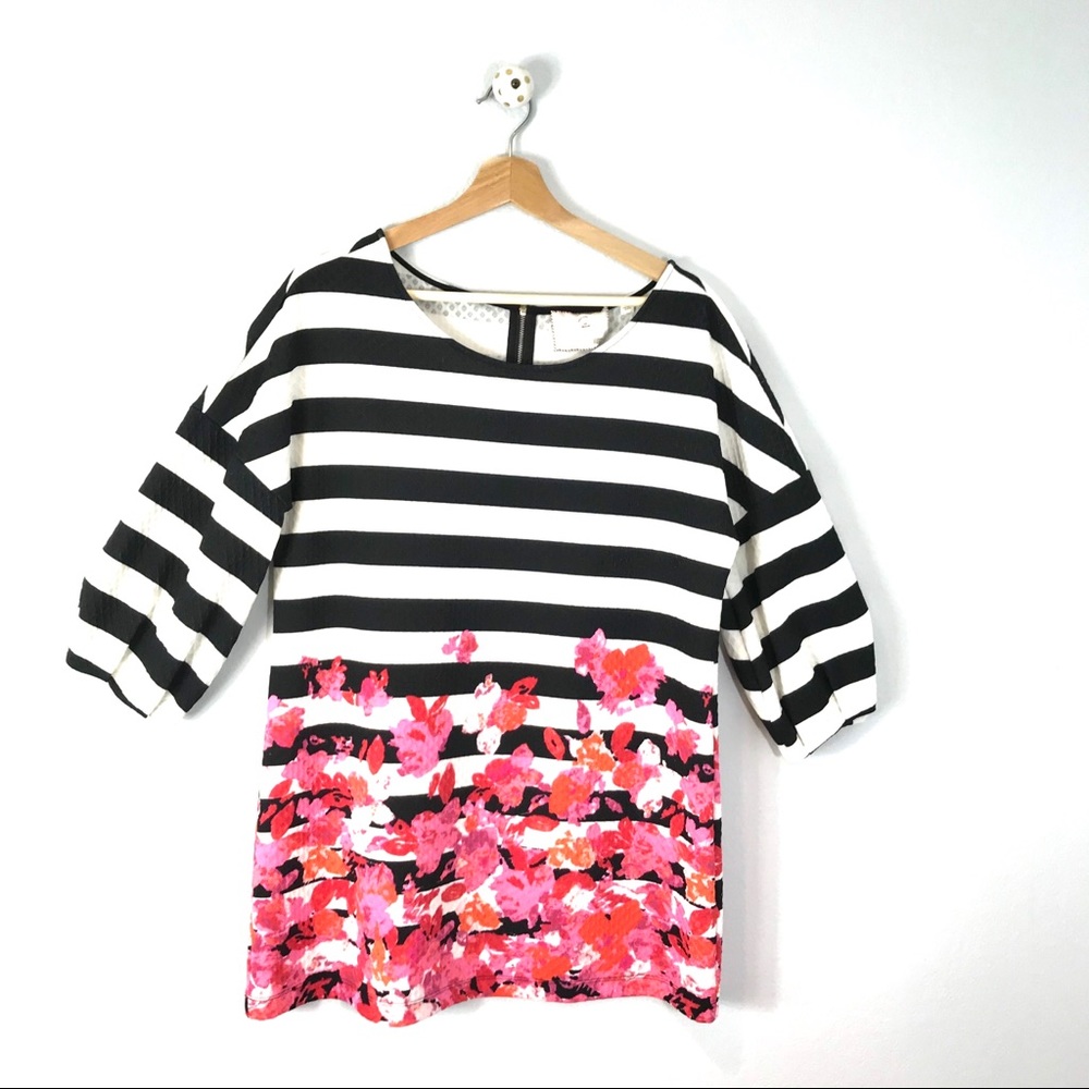 Postage Stamp Bold Stripe Pink Floral Tunic Top
